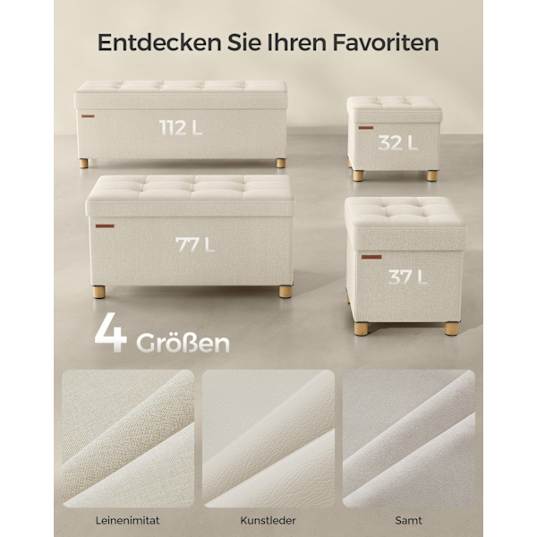 Rootz Storage Ottoman - Fodskammel - Legetøjskasse - Polstret skammel - MDF-ramme - Imiteret linned - 38cm x 38cm x 40cm