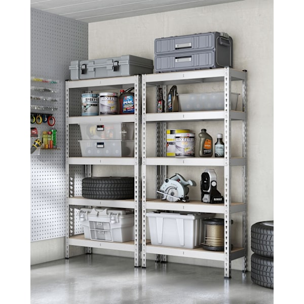 Rootz 2 Set Heavy Dut -hylly - tukeva säilytysyksikkö - teollisuushyllyt - Max -kuorma 875 kg - hopeateräs ja mdf - 30 cm x 75 cm x 150 cm