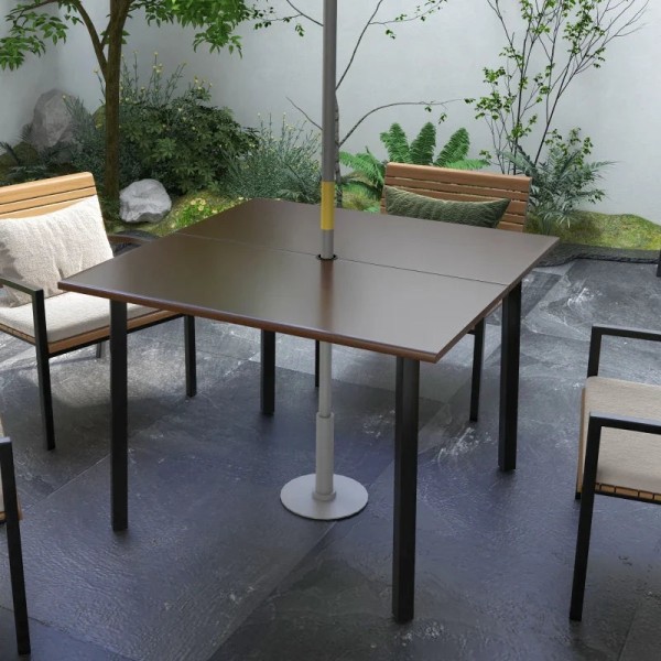 Rootz udendørs spisebord - Paraplyhul - Haveborde - Metalstel - Stål - Brun - Sort - 100L x 100W x 72H cm