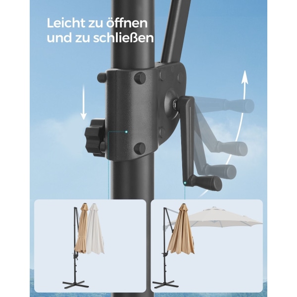 Rootz Cantilever -sateenvarjo - Patio sateenvarjo - Ulkosateenvarjo - Teräsrunko - 180 g/m2 Polyesterikangas - 300cm Halkaisija - 240cm Korkeus - 14,8