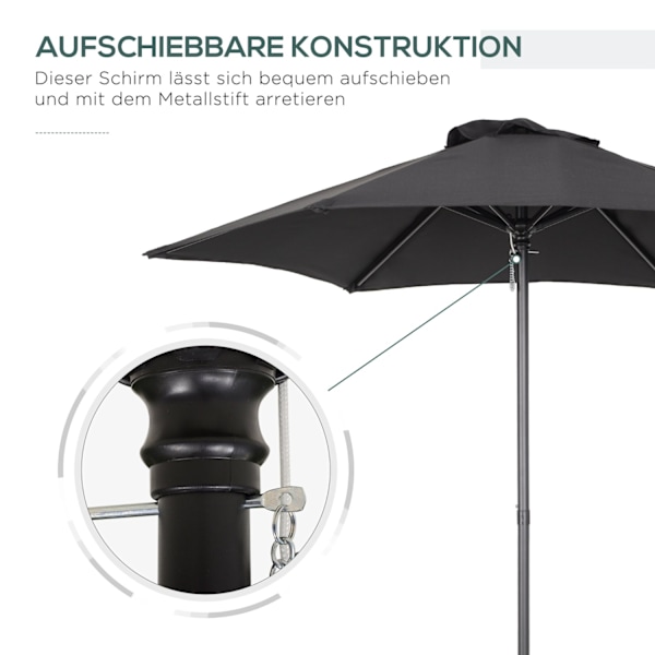 Rootz Black Hexagonal Parasol - Balkon Sunshade - Patio paraply - Easy Open - Ø196 cm x 2,04m