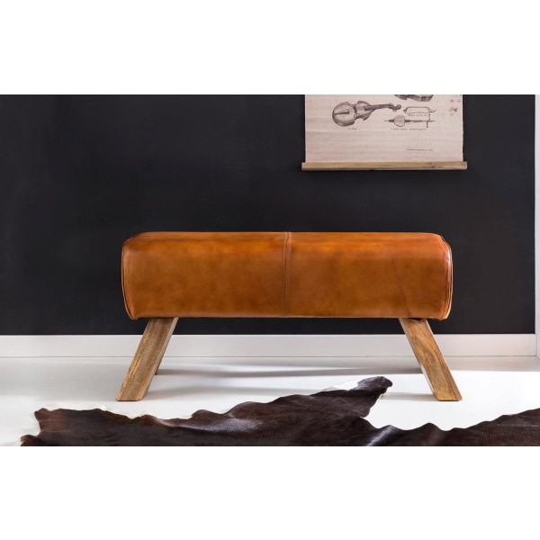 Rootz Design sædebænk ægte læder Brun 90 x 30 x 43 cm Drejestols