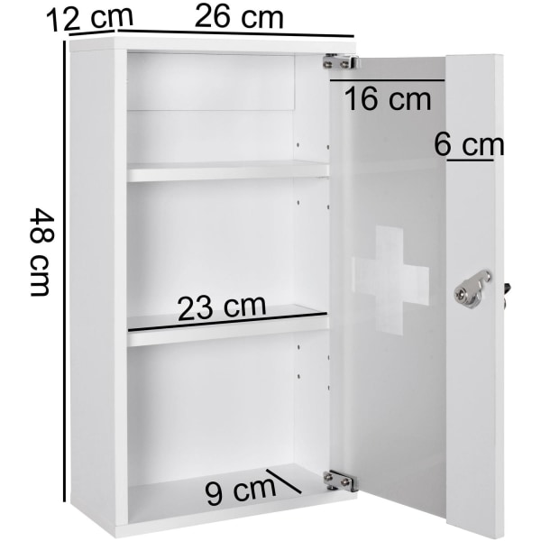 Rootz medicinskåp trä vit 26 x 48 x 12 cm låsbart med 3 fack - M