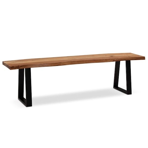 Rootz Matsalsbänk i massivt akaciaträ - Modern design - Live Edge-sits - Trapetsformade metallben - Handgjorda - 120 cm x 40 cm x 45,5 cm