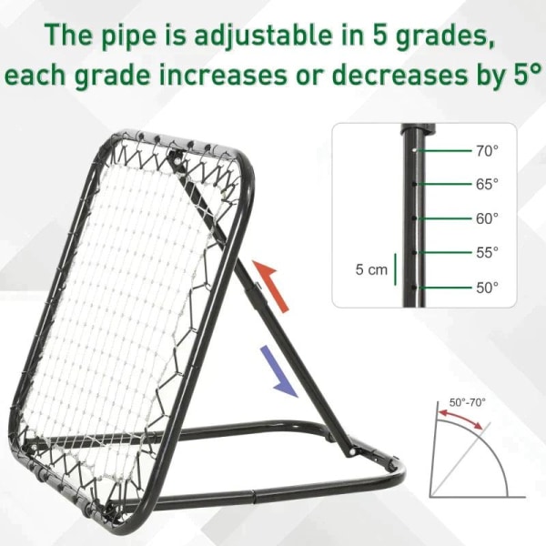 Rootz Rebounder Net - Jalkapallon palautusverkko - Taitettava takapotkumaali - Rebound-seinäverkko - Säädettävä - Musta - 78 x 84 x 65-78 cm