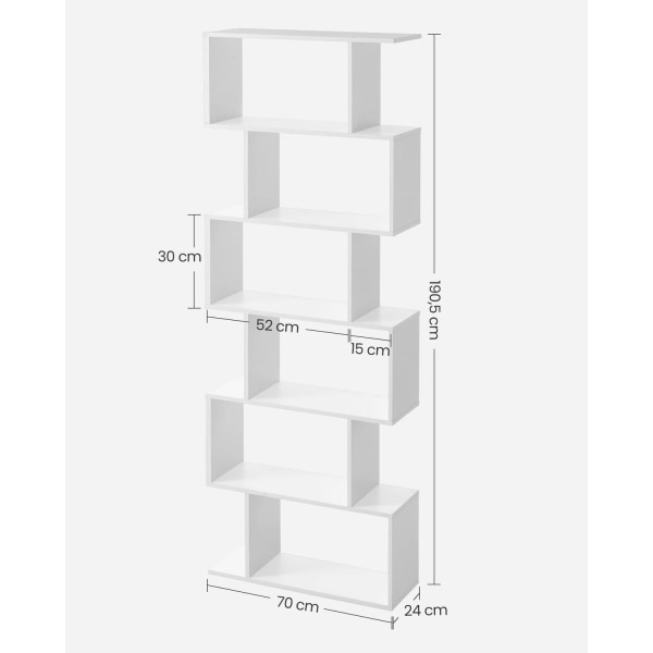 Rootz kirjahylly - 6 tasoinen hylly - Lattiahylly - Toimistohylly - Olohuone, makuuhuone ja toimisto - Valkoinen - (24 x 70 x 190,5 cm)