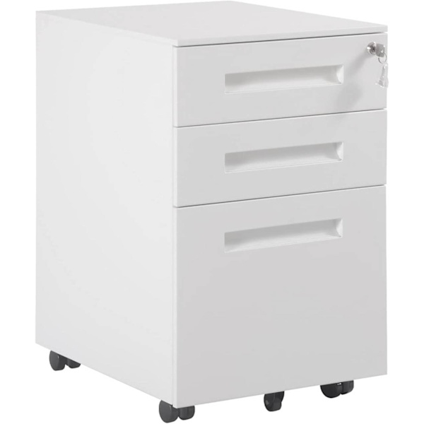 Rootz Roll Container Kontorsskåp - Förvaringsenhet - Arkivskåp - Förmonterat - Säker låsning - Förbättrad rörlighet - Metall, Vit - 45cm x 60cm x 39cm
