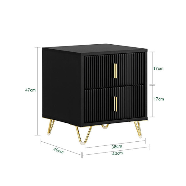 Rootz Moderne sengebord med 2 skuffer - Sofabord - Sidebord - Ridsefaste gulvbeskyttere - Elegant sort og guld design - Nem montering - 40cm x 47cm x
