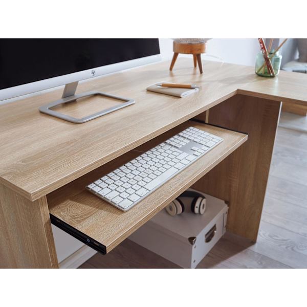 Rootz designskrivbord 140 x 75,5 x 120 cm Sonoma - Skrivbord med hylla arbetsrum hemmakontor bord kontor modernt