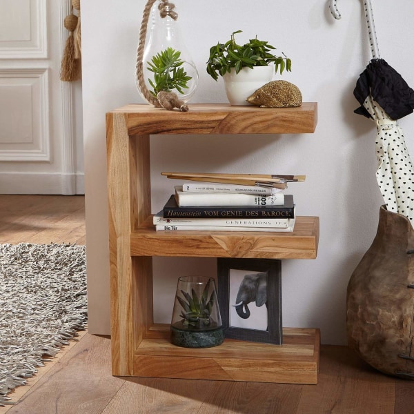 Rootz sidobord massivt trä akacia E Cube 60 cm högt vardagsrumsbord design brunt soffbord i lantlig stil