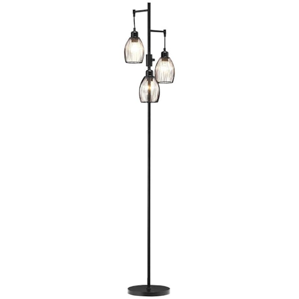 Rootz golvlampa - Industriell design med 3 lampskärmar - E27-lampor - Stål - Svart - 30 cm x 30 cm x 170,5 cm