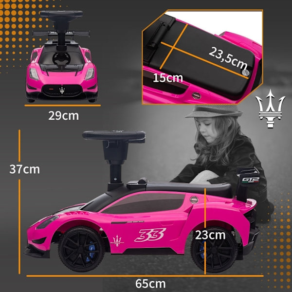 Rootz Maserati GT2 Ride-On Car - Rutebil til børn - Bobby Car - Stille hjul - 65L x 29W x 37H cm