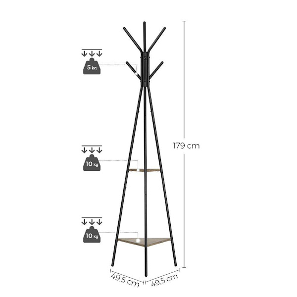 Rootz-takkiteline - Naulakko - Takkipuu - Takkiteline puun muodossa - Seisova vaateteline - Lastulevy/teräs - Greige musta - 49,5 x 49,5 x 179 cm