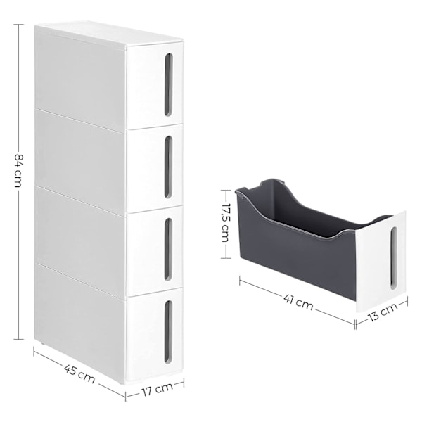Rootz smal rullhylla - Förvaringsställ - Utrymmesbesparande organisering - Djupa lådor - Vattentät PP - 45cm x 17cm x 83cm