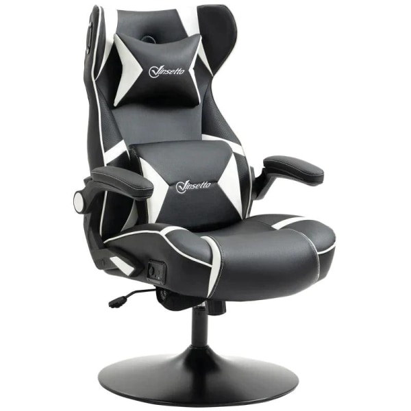 Rootz Gaming Chair - Integrerede højttalere - Vipbart ryglæn - Sort + Hvid - 69 x 73 x 118 cm