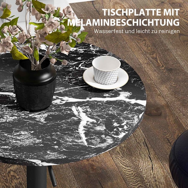 Rootz Marble Look Bar Table - Bistro Table - Højdejusterbar tabel - Rumbesparende design - 60 x 60 x 68-93,5 cm