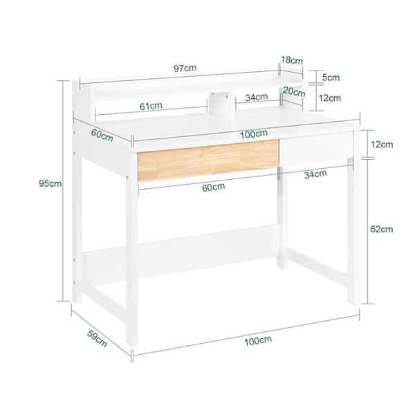 Rootz Compact Desk Table - Writing Desk - Study Desk - Space Saving Design - 100x95x59cm - Ideel til små værelser - MDF -materiale