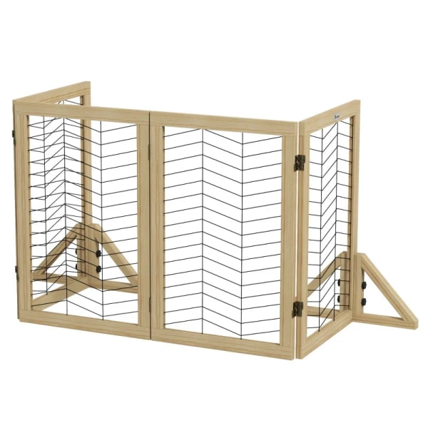 Rootz Dog Gate - Trappportspärr - Vikbar - Furu - Halkskydd - Naturlig - 187 cm x 44 cm x 70 cm