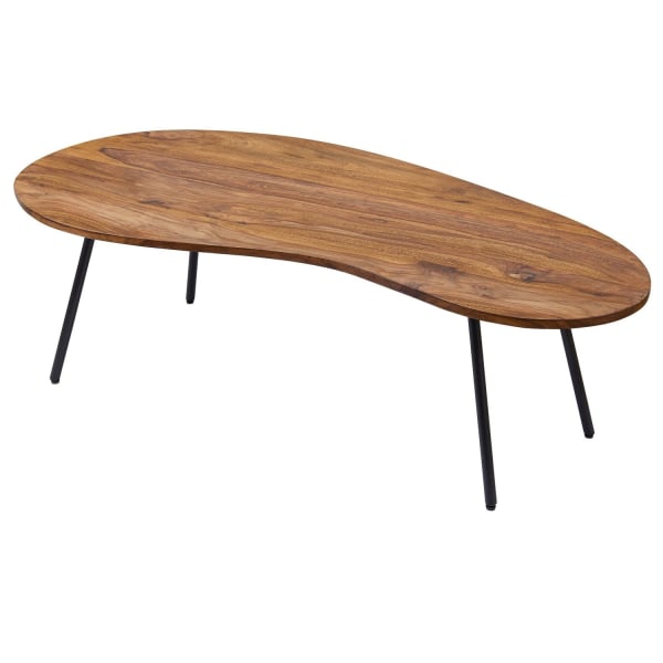Rootz Design sofabord 122x36x63 cm Sheesham med metalben Sort - Nyrebord Massivt træ Grå - Træbordben Metal - Cool massivt træbord - Bord Flad Moderne