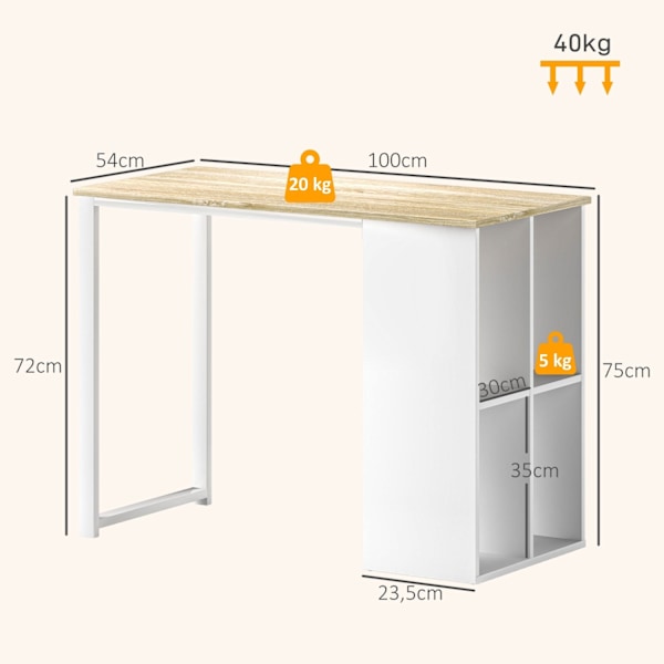 Rootz Compact Computer Desk - Pieni toimistopöytä - Moderni Workspace Table - Tallennustilat - 100 x 54 x 75 cm