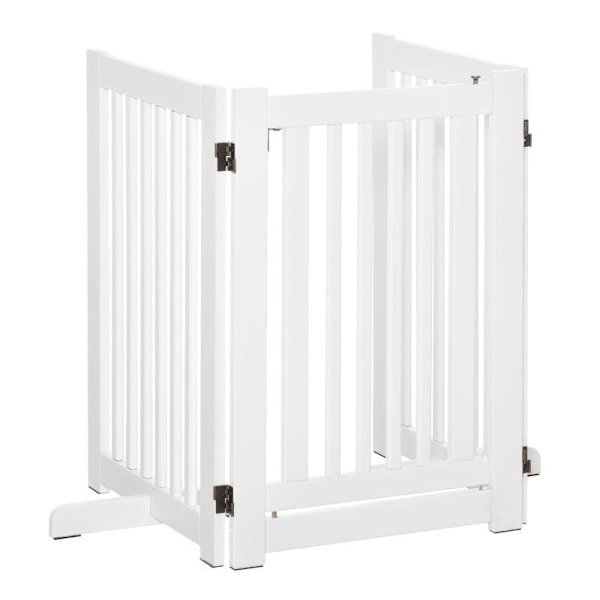 Rootz Træspærre - Fritstående Hundeport - Dørport - Justerbar Hundelåge - Foldbar Trappeport - Hvid - 155 x 1,5 x 76 cm