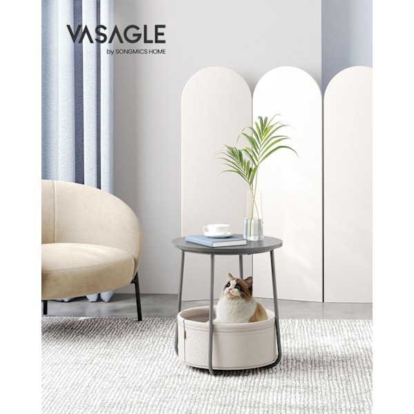 Rootz 3 stykke sæt sidebord - Stofkurv - Opbevaringsorganisering - Spånplade Stål Polyester - Cementgrå Sky Hvid - 45 cm x 50 cm x 50 cm - 39,6 cm x 1