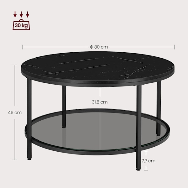 Rootz Marble Black-Ink Black Soffbord - Vardagsrumsbord - Modernt bord - Spånskiva - Härdat glas - Stål - Justerbara fötter - 80cm x 46cm - 13,6kg - 3