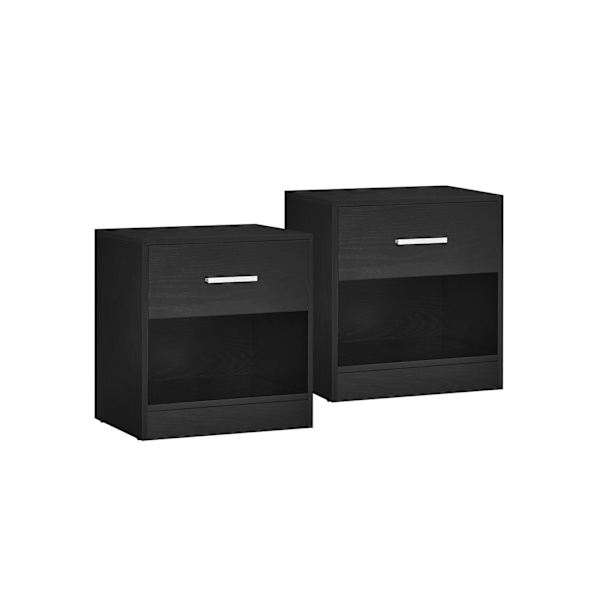 Rootz spånplade sidebordssæt - Klassisk sort - Sengeborde - Natbord - 5,7 kg - 28 cm x 39 cm x 41 cm - Skuffekapacitet 5 kg - Samlet kapacitet 75 kg