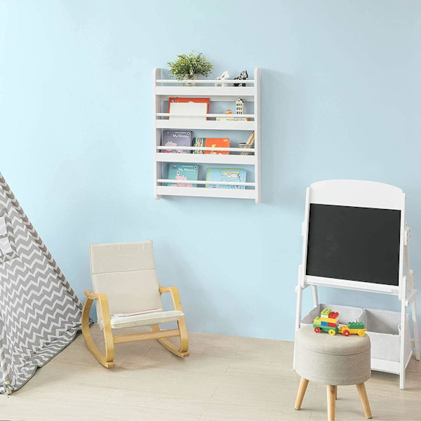 Rootz seinään kiinnitettävä 4 tasoa lasten kirjahyllylle kirjahyllylle - säilytysesittelyhyllyteline - 60x12x80cm