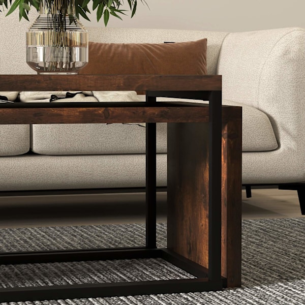 Rootz -uppsättning av 2 soffbord - soffbord - sidobord - Modern stil - MDF & metall - 90 x 48 x 42 cm / 59 x 42 x 36 cm - svart + brun