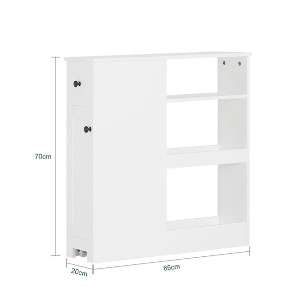 Rootz Niche -kärry - Keittiön hylly - Kylpyhuoneen säilytyskärry - MDF-rakenne - Säädettävä hylly - Siirrettävä pyörillä - 20cm x 70cm x 65cm