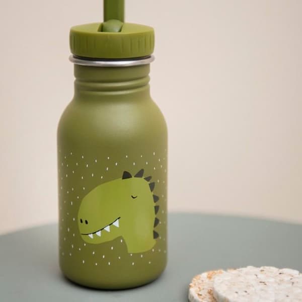 Børneflaske i rustfrit stål - TRIXIE - Mr. Dino - 350 ml - Grøn - Rustfrit stål og PP - 15,5 cm i højden Grön