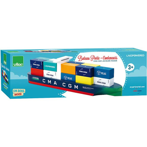 Vilac Naval Toy - Jacques Saadé containerfartyg - Flerfärgad - 18 magnetiska containrar Blå
