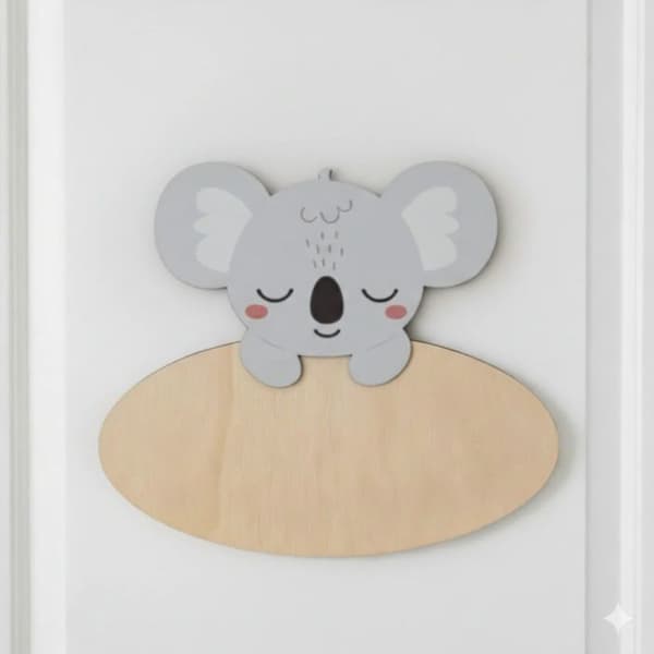 Dekorativ plade - Koala - Poplertræ - Tilpasselig klæbende - 16 x 7 cm Grå
