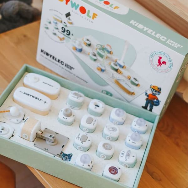 KIDYWOLF KIDYELEC EXPERT – Utbildningsset för Barn inom Elektricitet med 18 Delar & Progressiva Experiment - 8+
