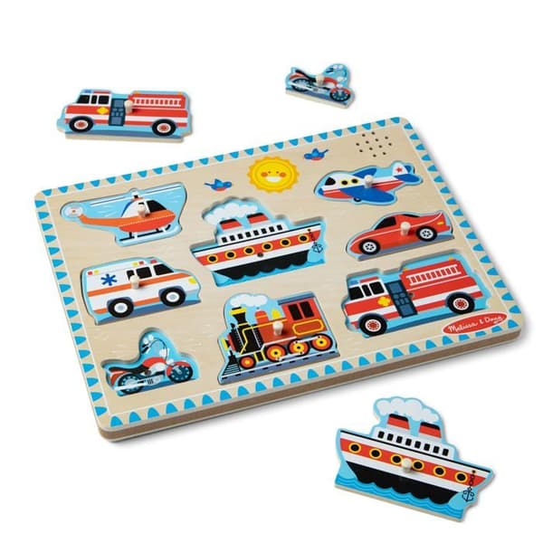 Lydpuzzle - MELISSA & DOUG - Køretøjer - 8 dele - Træ - 24 måneder og op Blå
