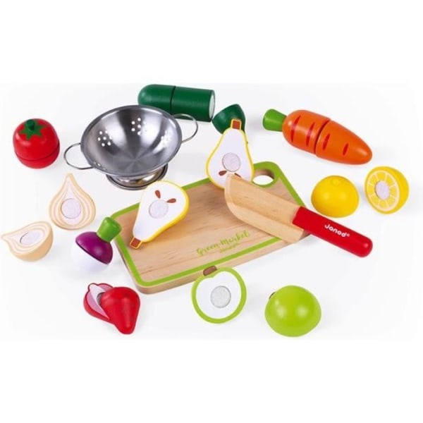 Träimitationsleksak - JANOD - Set med 9 frukter och grönsaker att skära - Flerfärgad - Blandad - 3 år
