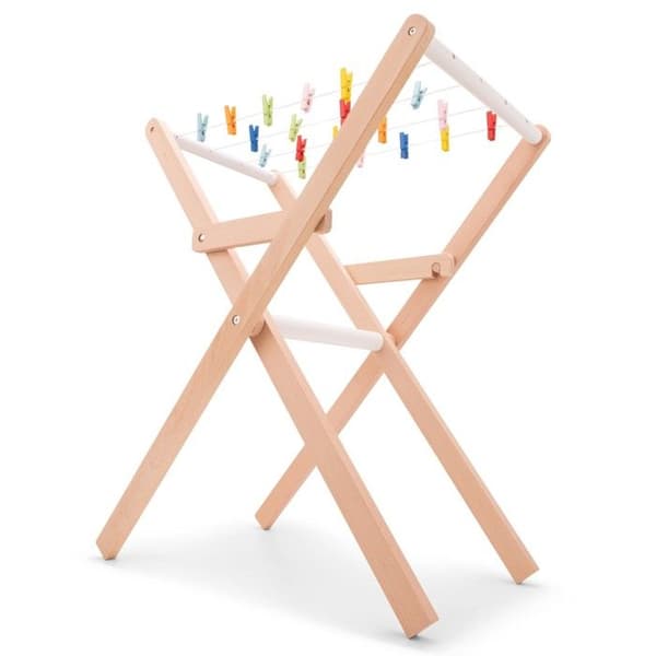 Puulelu - UUSI KLASSIKKOLELU - Pyykkiteline - Beige - 21 pyykkipihdettä - 4 pyykkirimaa Beige
