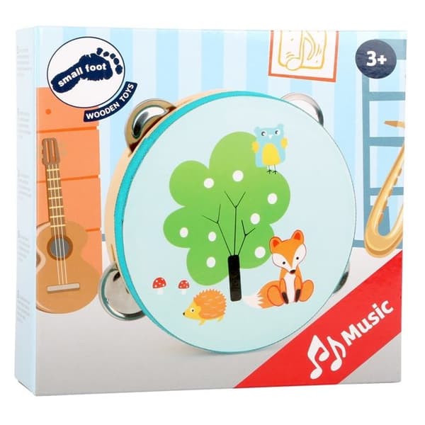 Tambourin - lille fod - Lille ræv - 18x4,5cm - Af træ - Til børn