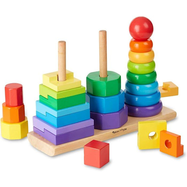Muotoja lajitteltavaksi ja järjestettäväksi - MELISSA & DOUG - 3-in-1 pinoaja - 25 osaa - Sekä tytöille että pojille Flerfärgad