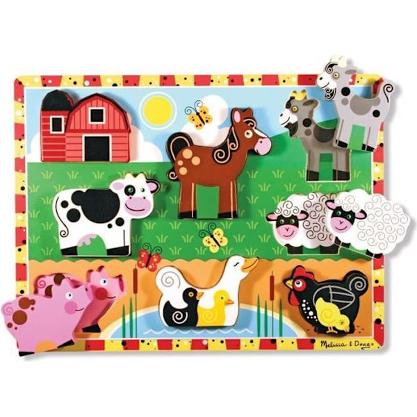 Puinen Palapeli Tilalla Eläimiä - MELISSA & DOUG - 9 osaa - Sekä tytöille että pojille - Alk. 2 vuotta Flerfärgad