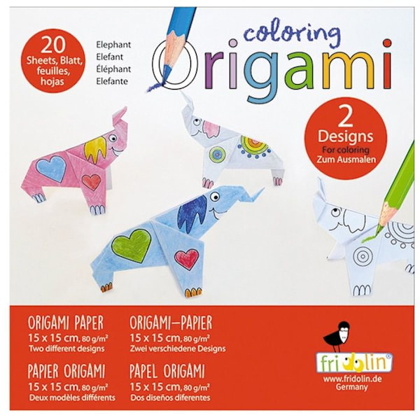 Kit Origami - Fridolin - Elefant - 20 Ark - 15x15 cm - Att färglägga Röd