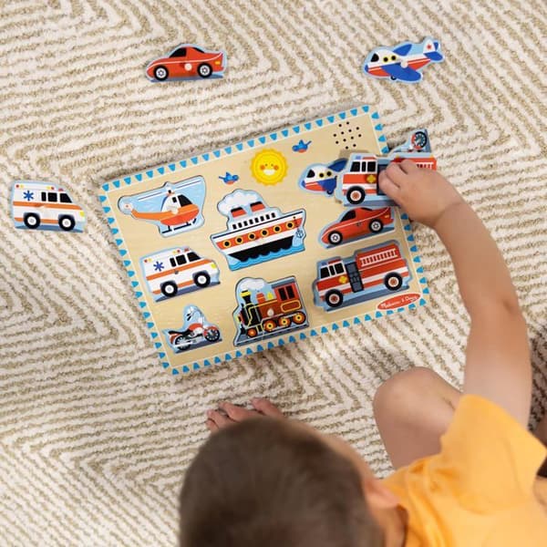 Lydpuzzle - MELISSA & DOUG - Køretøjer - 8 dele - Træ - 24 måneder og op Blå