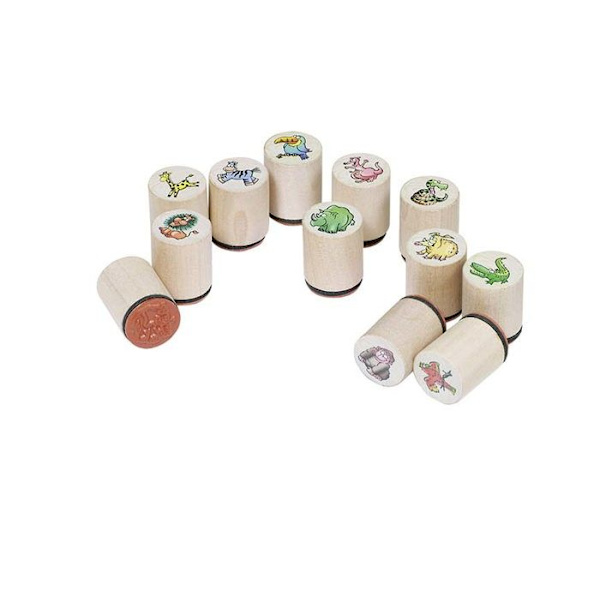 Set med 6 djurstämplar i trä - Märke - Modell - Beige färg - För barn - Blandat Beige