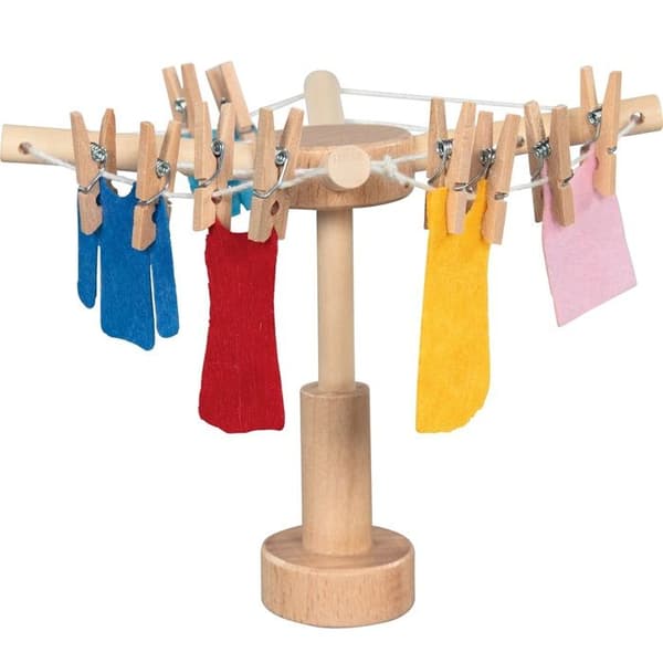 Miniature møbler - GOKI - Goki - Vaskerum sæt til dukkehus - Træ og tekstil - 29 dele beige