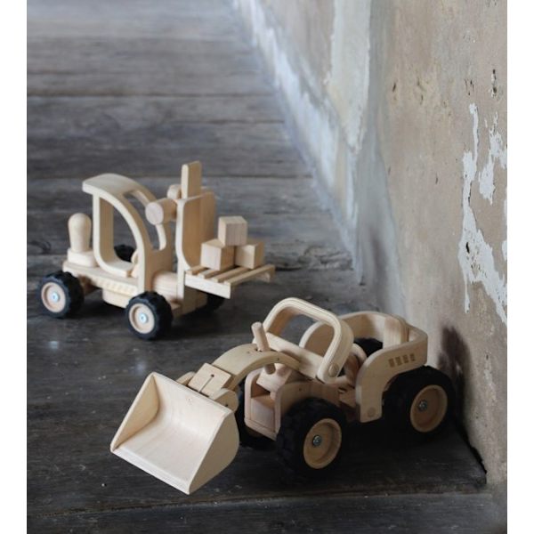 Puu Bulldozer-lelu PLAN TOYS 3-vuotiaille ja sitä vanhemmille. Beige och svart