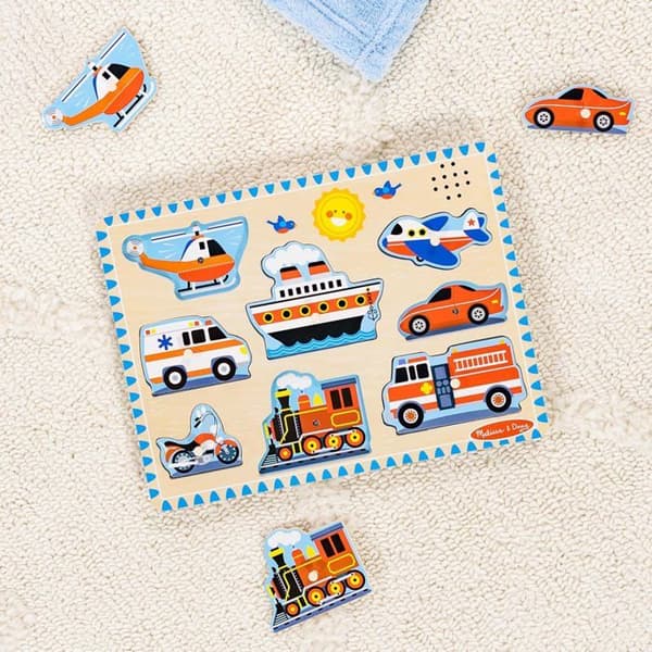 Lydpuzzle - MELISSA & DOUG - Køretøjer - 8 dele - Træ - 24 måneder og op Blå