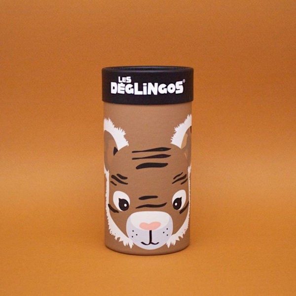 Les Déglingos - Doudou Petit helt enkelt "Melimelos lle Tigre" i kartong kastanj