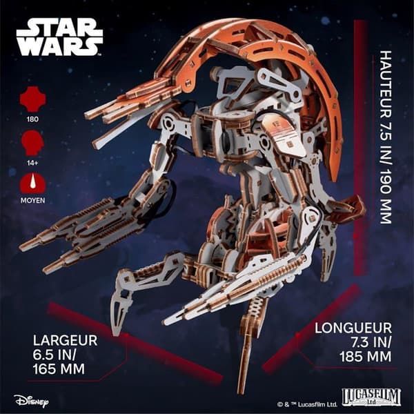 3D-model - UGEARS - Droideka (Star Wars) - Mekanisk træ 180 dele - Foldes til kugle - Uden lim - 14+ beige