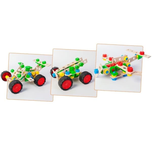 Rakennusleikki - ALEXANDER TOYS - Constructor Junior 3x1 - Buggy - 90 osaa - Pyökki - Alkaen 4 vuotta beige